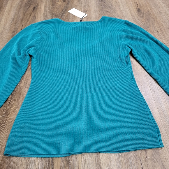 Pink Rose Sweater Size XL Blue Long Sleeve Ribbed Knit Sweetheart Stretch Slim - Picture 9 of 9